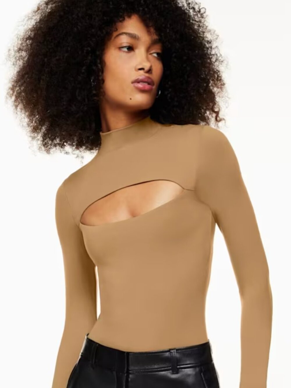 Aritzia Varo Mock Neck Cutout Contour Babaton Bodysuit Size M in Constant Camel